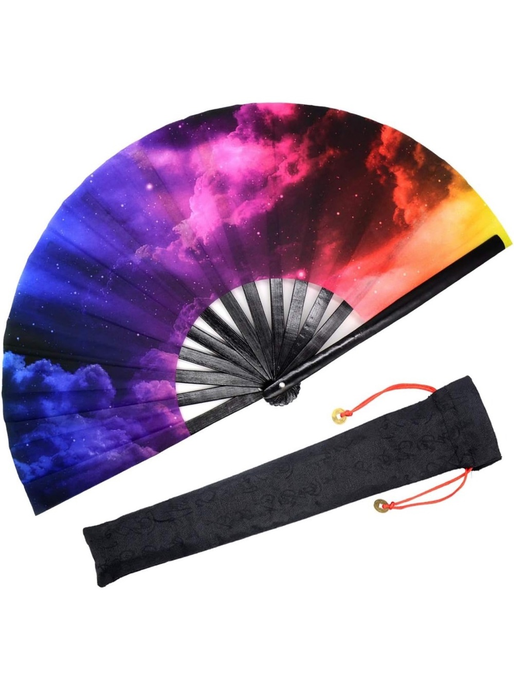 Large Rave Folding/Clacking Hand Fan in Rainbow/Black From Brooklyn Mirage NWOT